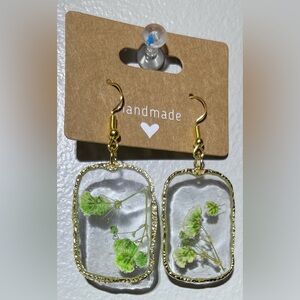 Handmade Gold and Green Botanical Earrings
